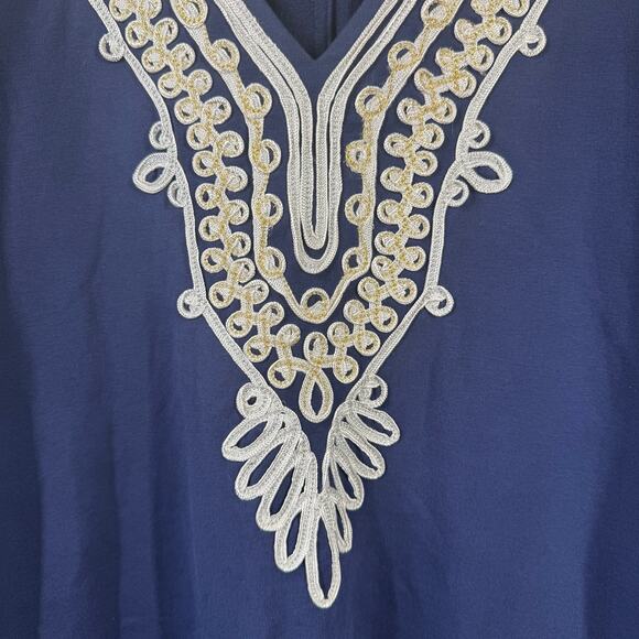 Lilly Pulitzer Dress Women M Blue White Gold Embroidering Shift Modest Preppy - Picture 4 of 8
